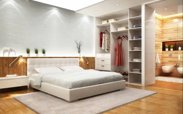 Custom closet system in modern home interior