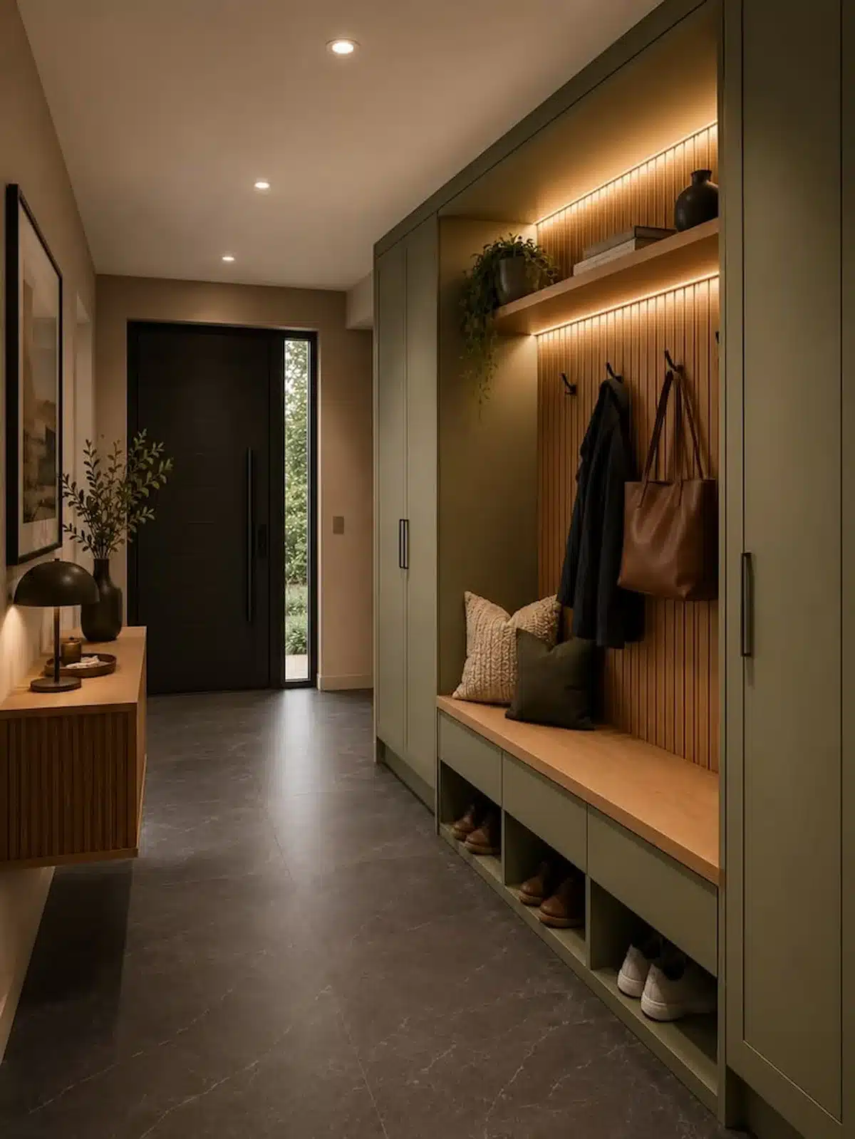 Custom Mudroom Storage wiht lighting