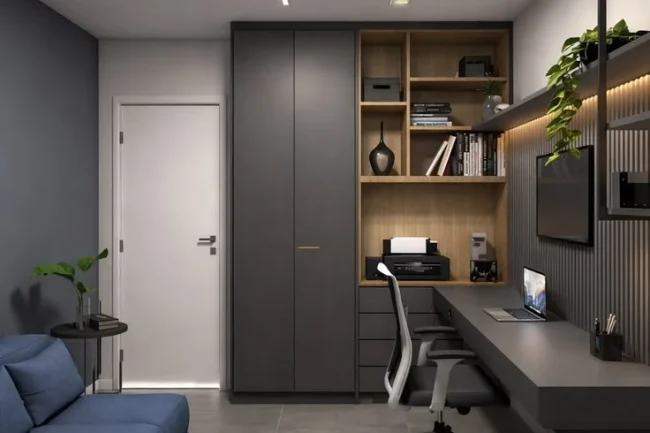 gray and brown home office